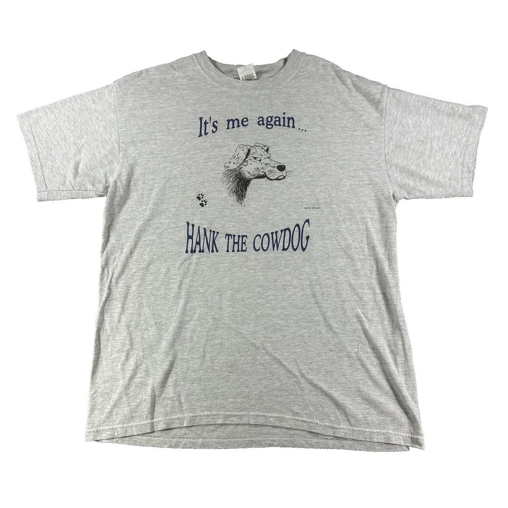 Hank The Cowdog Anvil Shirt Mens Large Gray Graphic Dog Tee It's Me Again